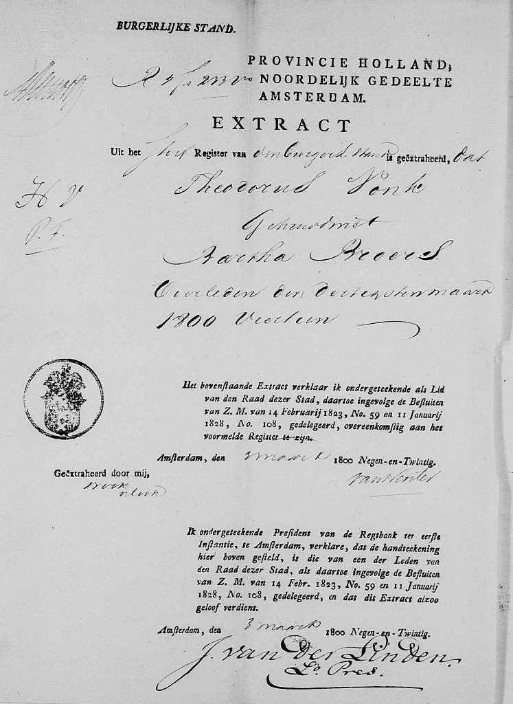 Theodorus Vonk overlijdensextract