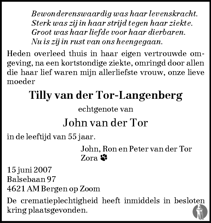 Tilly Langenberg overlijdensadvertentie