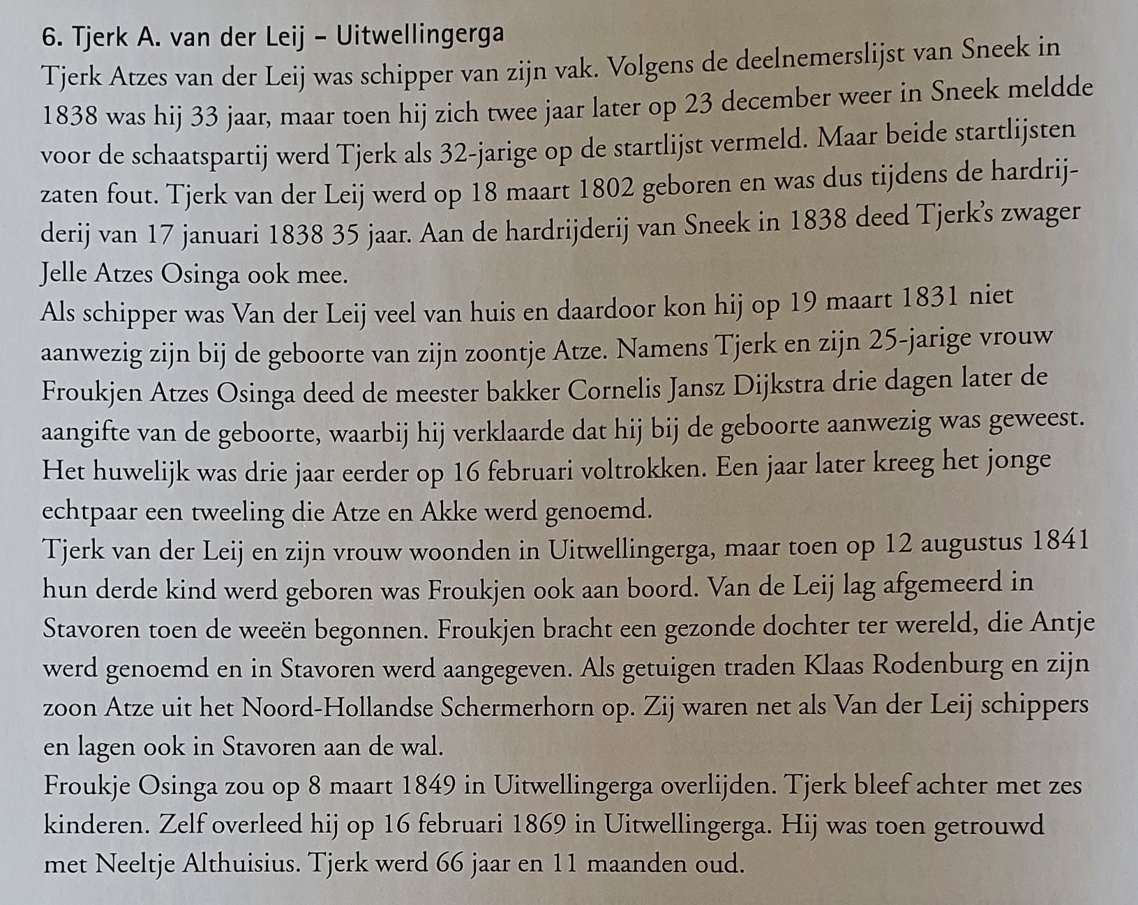 Tjerk Atzes van der Leij in Hardrijderijen in Friesland – Volkscultuur op het ijs 1800 – 1900