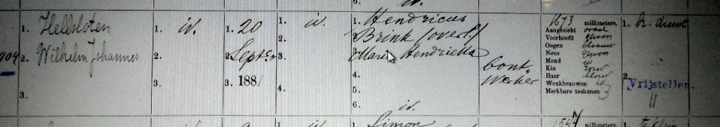 Wilhelm Johannes Hellsloten 1881 militieregister