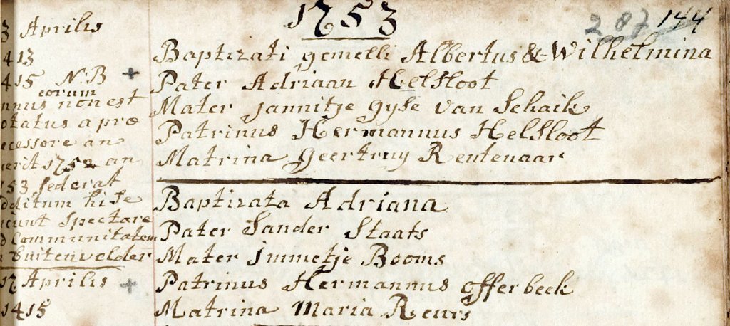 Wilhelmina Helsloot 1753 doopakte
