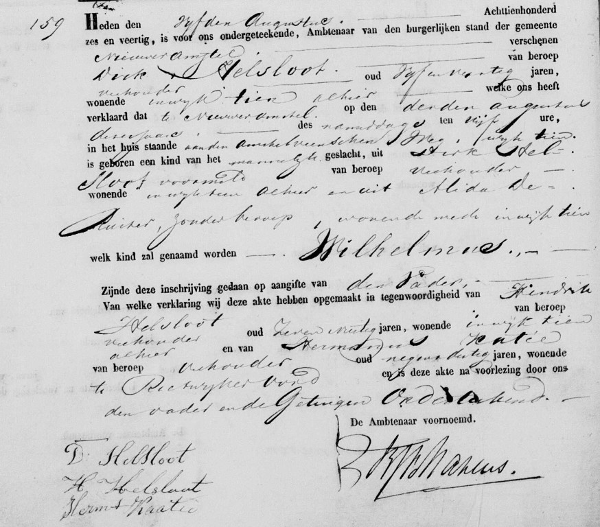 Wilhelmus Helsloot 1846 geboorteakte