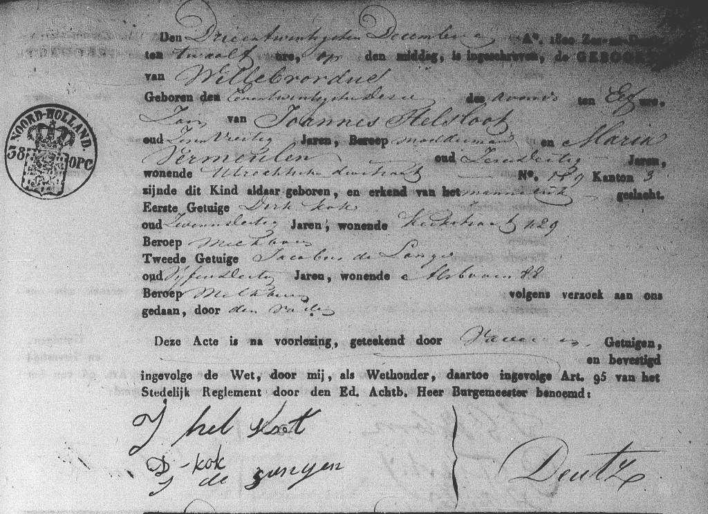 Willebrordus Helsloot 1836 geboorteakte