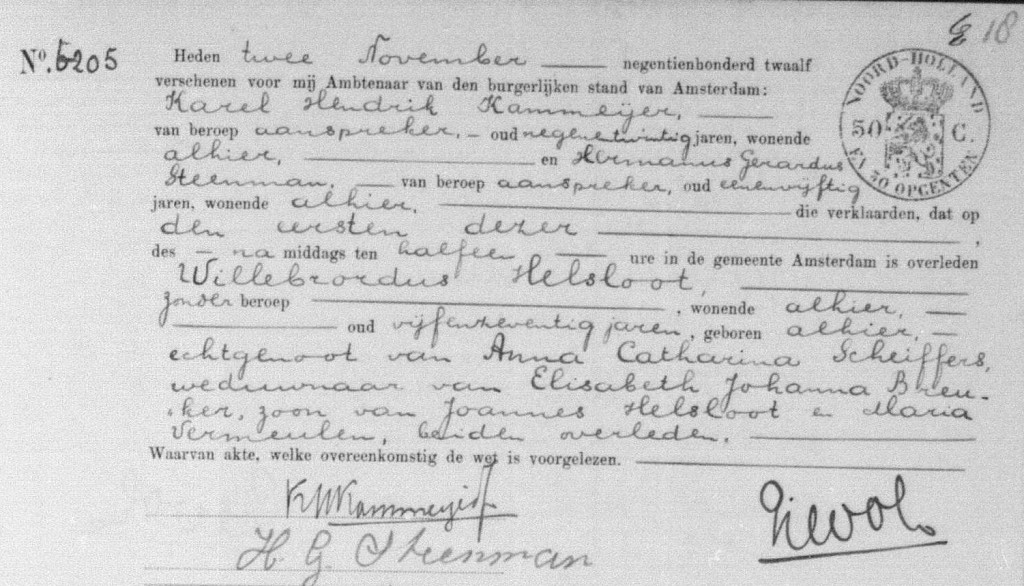 Willebrordus Helsloot 1836 overlijdensakte