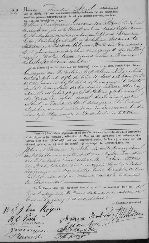 Willem Antonius Gerardus van Rooijen x Barbera Catriena Vonk huwelijksakte