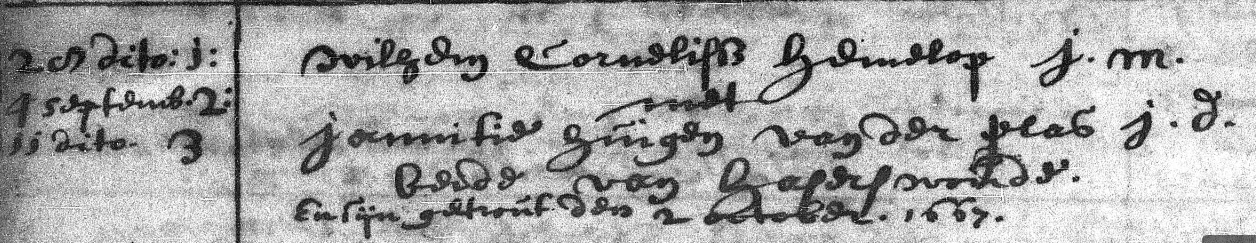 Willem Cornelisz Hemelop x Jannetje Huigen van der plas ondertrouwboek