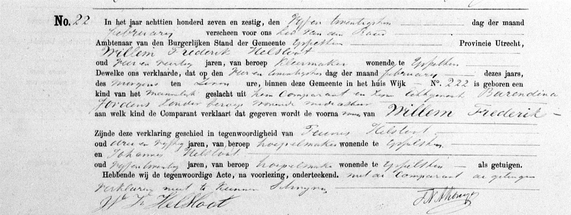 Willem Frederik Helsloot 1867 geboorteakte