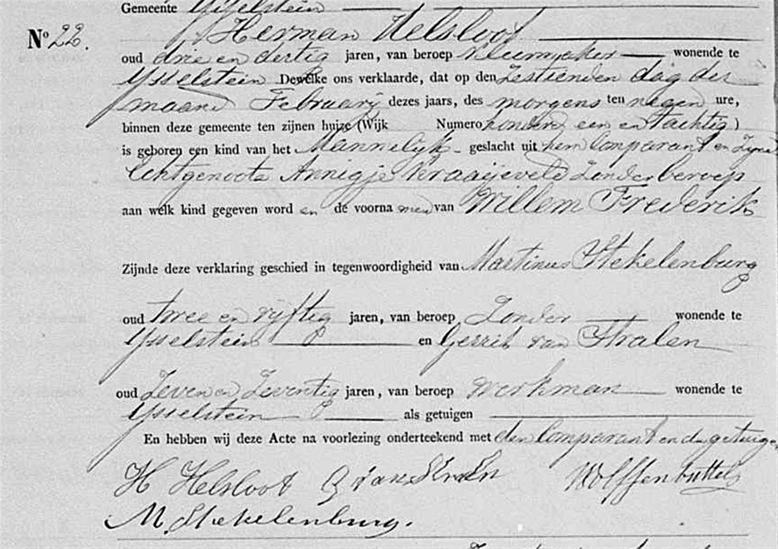 Willem Frederik Helsoot 1894 geboorteakte