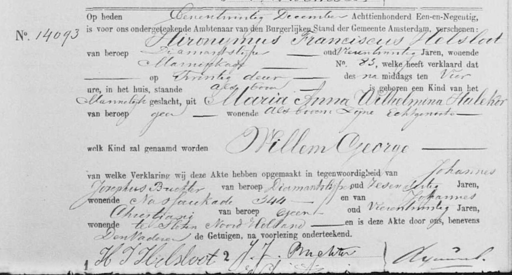 Willem George Helsloot 1891 geboorteakte