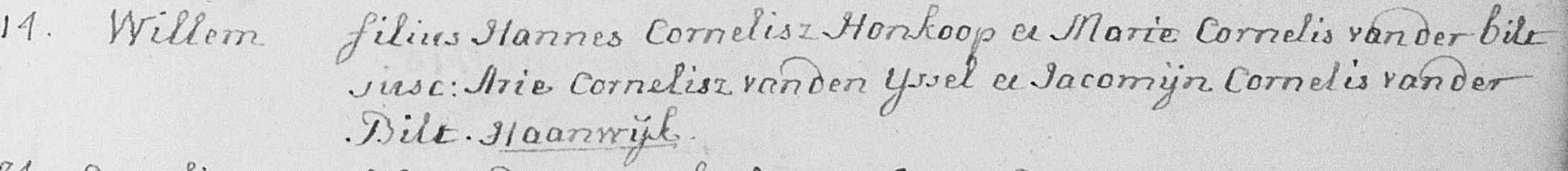 Willem Hanneszn Honkoop 1747 doopboek