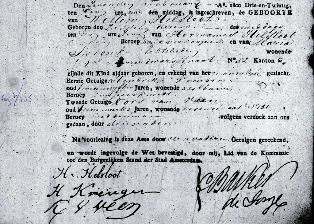 Willem Helsloot 1823 geboorteakte