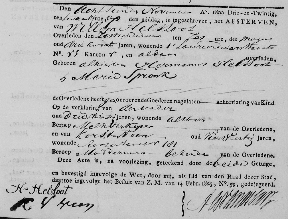 Willem Helsloot 1823 overlijdensakte