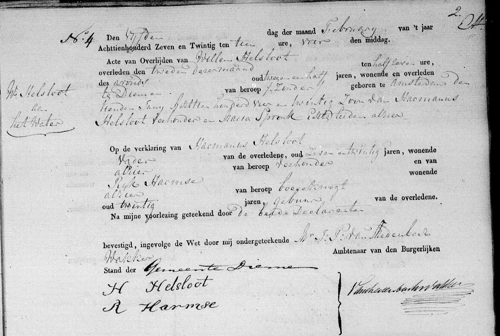 Willem Helsloot 1824 overlijdensakte