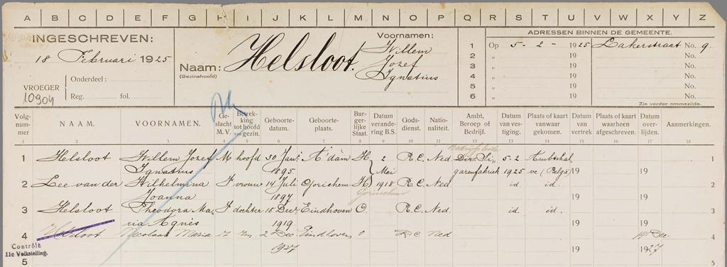Willem Jozef Ignatius Helsloot 1895 bevolkingsregister II
