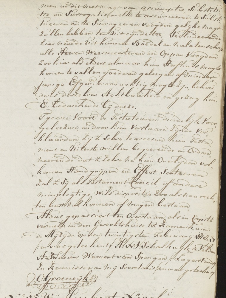 Willemijntje Arisse van Clooster  + Cornelis Cornelisse de Lange 1723 testament 1783 II