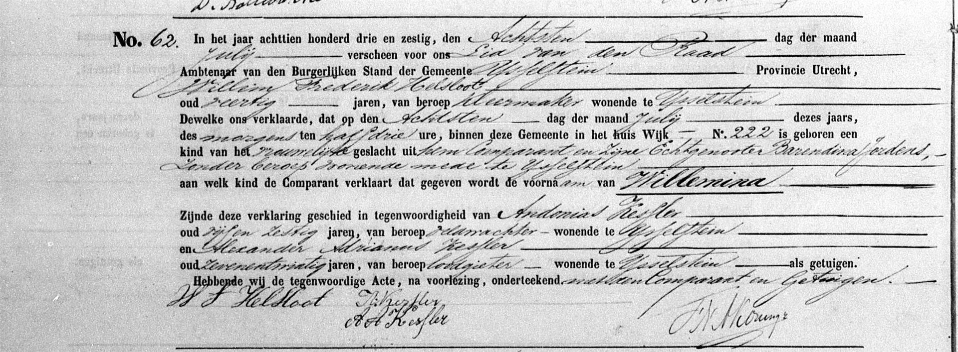 Willemina Helsloot 1863 geboorteakte