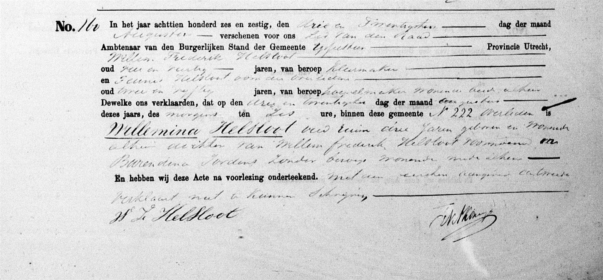 Willemina Helsloot 1863 overlijdensakte