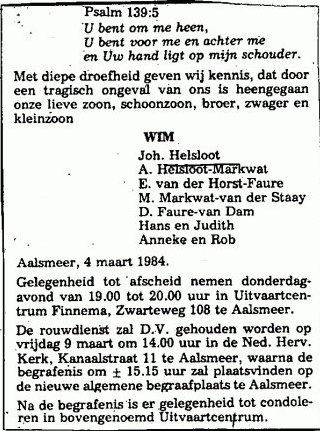 Wim Helsloot ca1950 overlijdensadvertentie